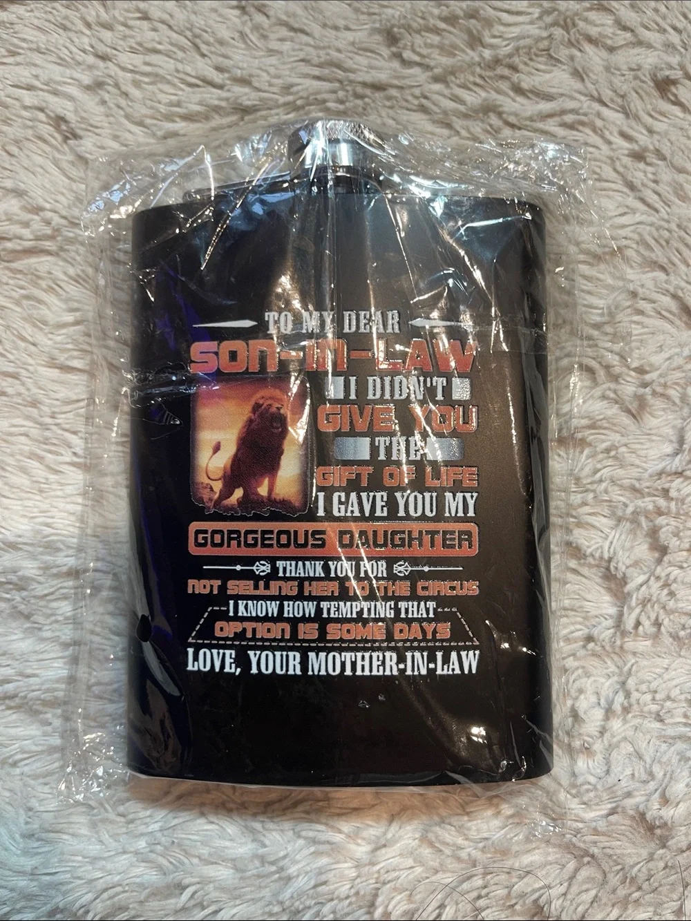 Black Novelty Flask with Mother-in-Law Quote to son in law gift NEW
